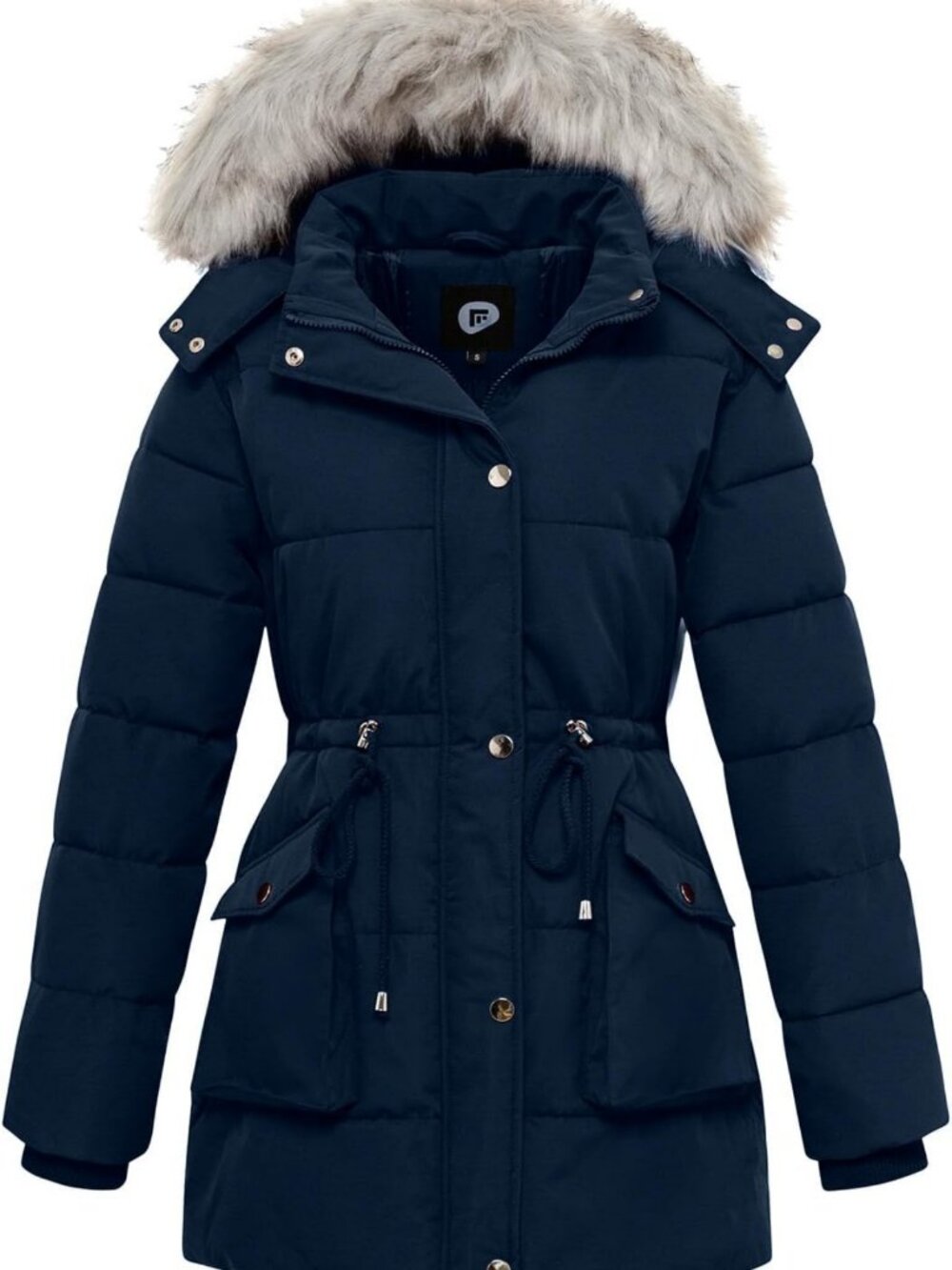 Cozy Waterproof Winter Hooded Puffer Coat, Long Warm Parka with Removable Fur